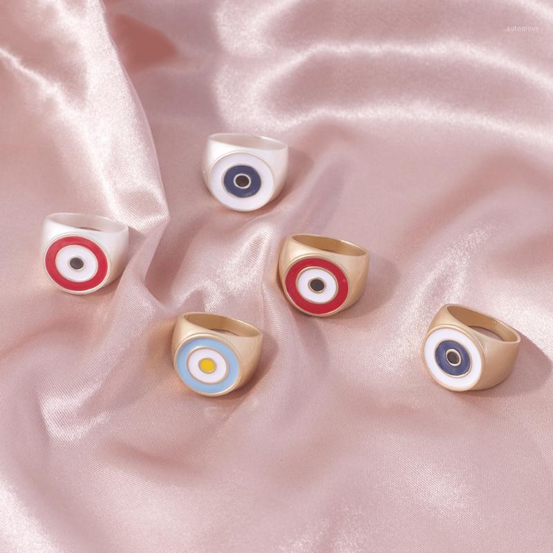 

2020 New Fashion Matte Gold Metal Enamel Circle Eye Shape Index Finger Rings For Women Retro Bohemian Knukcle Rings1