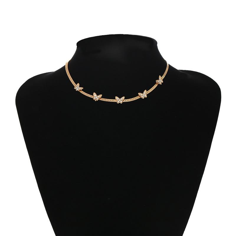 

Cute Butterfly Punk Chokers Necklace For Women Flat Blade Chain Statement Collar Female Chocker Shining Jewelry