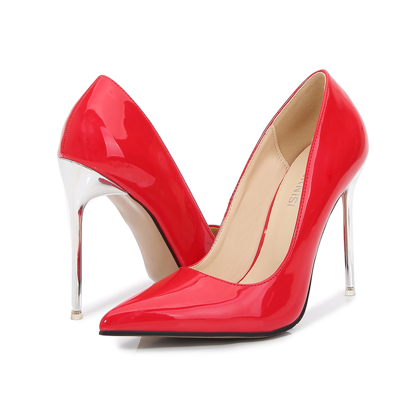 

2021 female 11cm high heels wedding bombs lady pointed toe valentine heel scarpins stripper office size big fetish shoes 5T7F, White