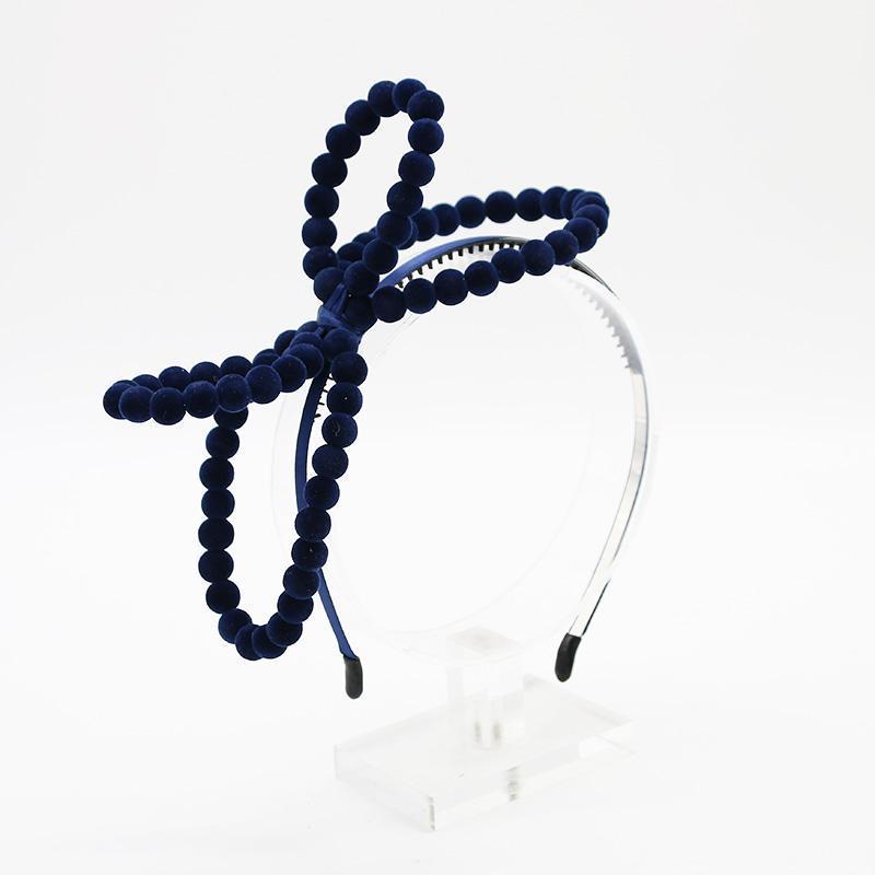 

New winter velvet beads bow with wire handmade large bow cute hairbands beads hair accessories1, Black