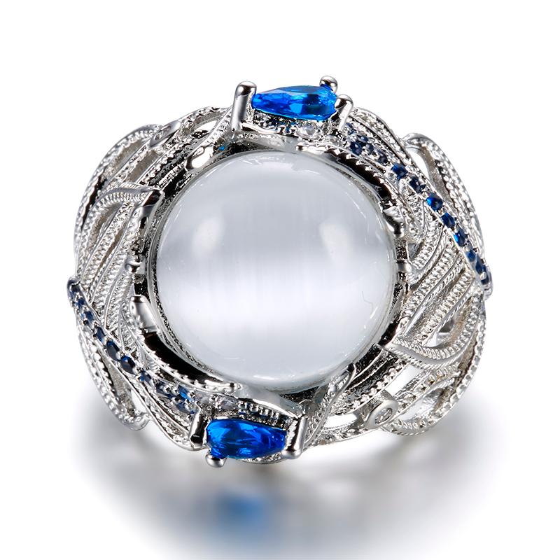 

Luxury Vintage 925 Solid Sterling Silver Moonstone Sapphire Gemstone Wedding Engagement Antique Ring Fine Jewelry Wholesale