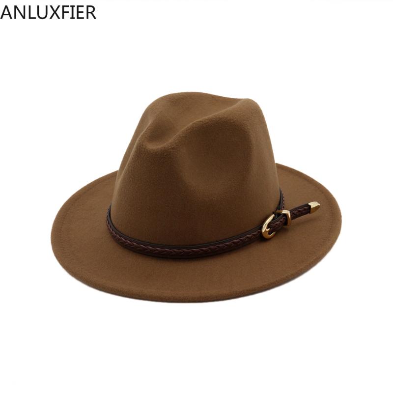 

H7555 Autumn Winter Woolen Flat Eaves Fedoras Hat Lady European American Fashion Solid Color Cap Women Simple Party Hats, Black