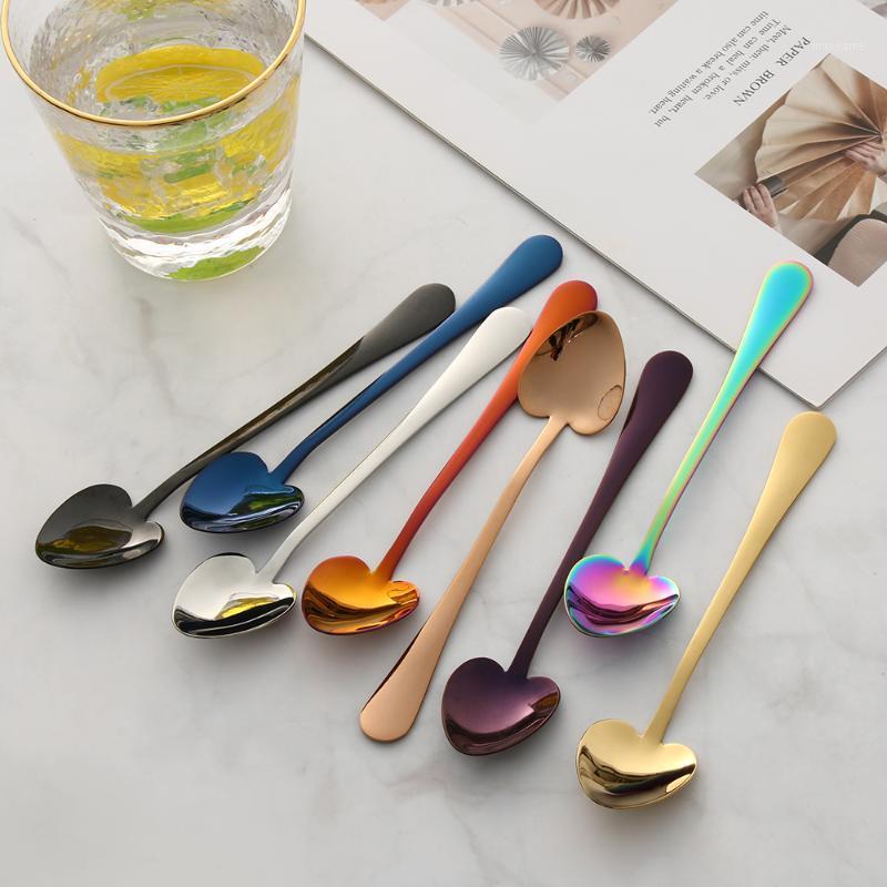 

1PC Rainbow Heart Shape Stainless Steel Dessert Coffee Spoon Sugar Honey Ice Cream Tools Kitchen Dinnerware Milk Scoops1