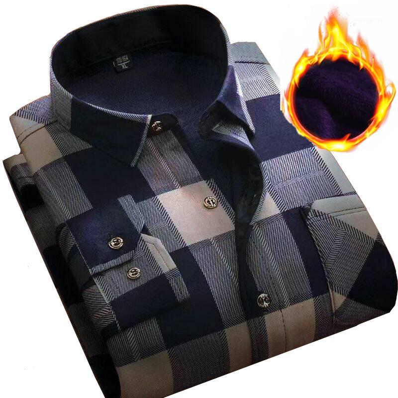 

Casual Long Sleeve Plaid Warm Fleece Lining Shirts For Men Winter Thick Velvet Dress Shirt Fashion Soft Flannel Plus Size L-4XL1, Random color
