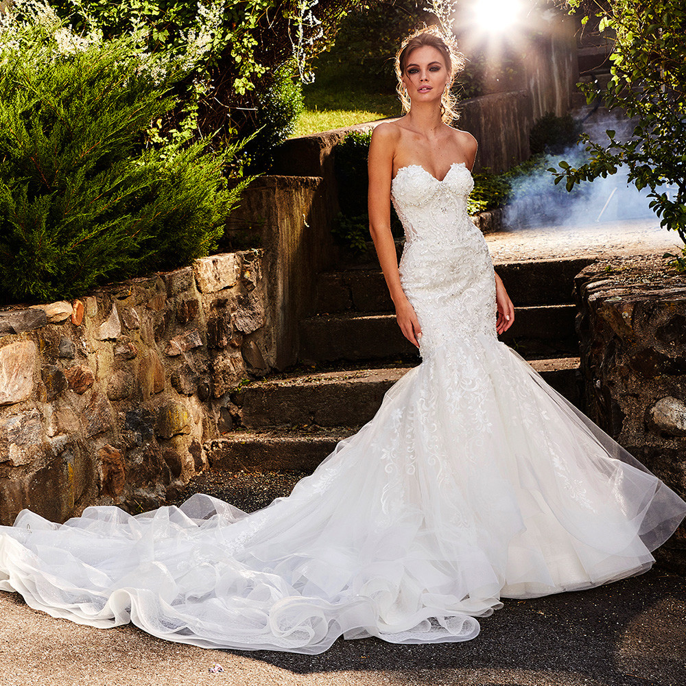 

2021 New Dressed in Strapless Bridal Gown Mermaid Beads Luxury Robe s of Mariee Sexy Bruidsjurken Wedding Gowns L57U, White