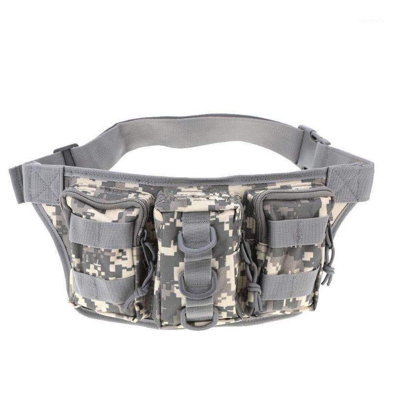 

Men Camouflage Tactical Army Molle Waist Bag Pack Outdoor Camping Hiking Cycling Oxford Fabric Waterproof Belt Bags with 3 Pouch1, Black