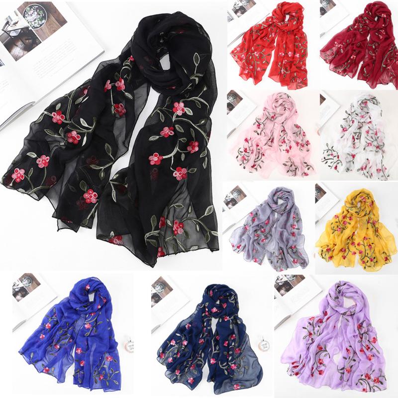 

2020 spring winter Women Embroidery Chiffon Scarf Hijab Wrap Shawls Headband Muslim Hijabs Scarf Unisex Men Women shawls lady