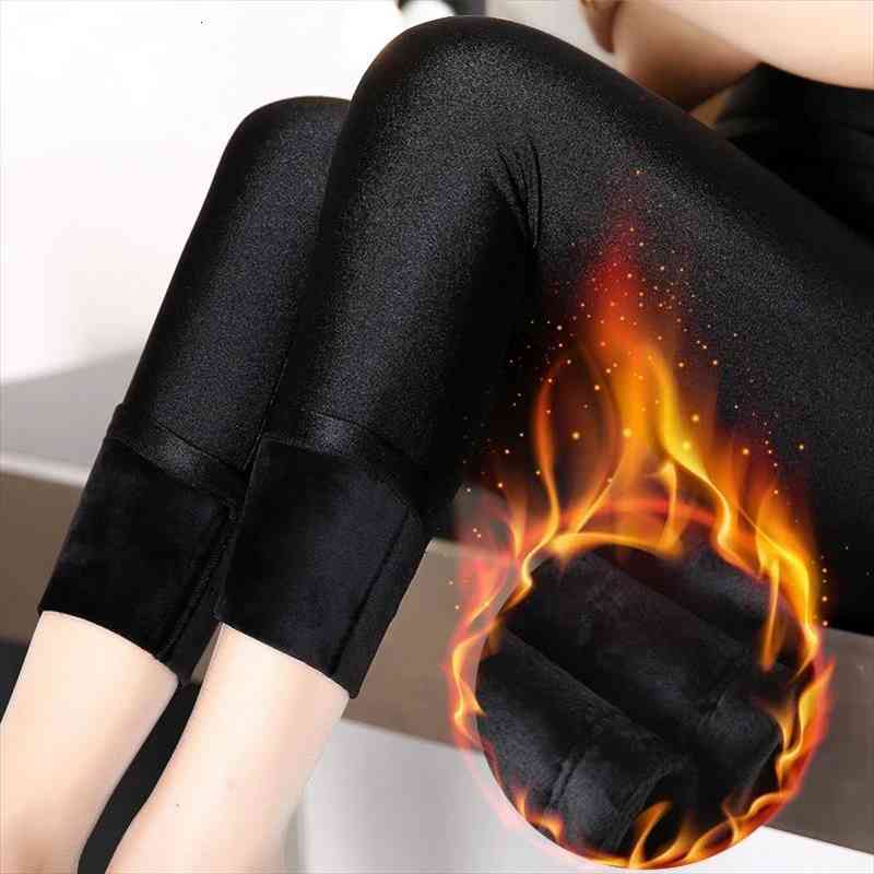 

Women Warm Leggings Autumn Winter Fashion Plus Velvet Slim Thick Pant Lady Fleece Casual Black Shiny High Waist Leggings