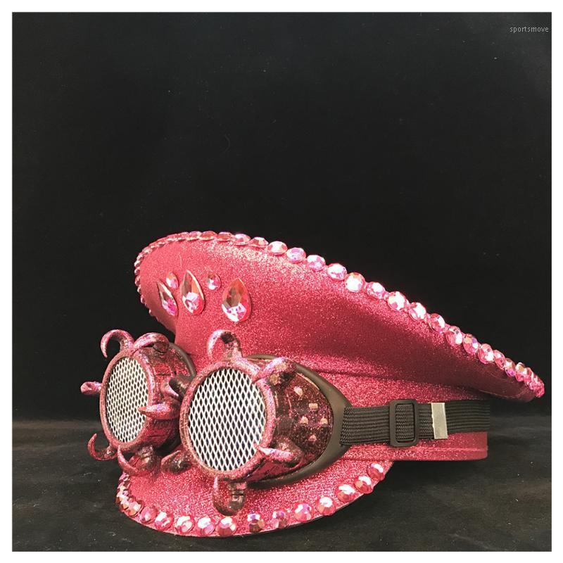 

Fashion Women Hat With Metal Classes Cotton Hat Captain Guard Adult 3 Size1, Pink