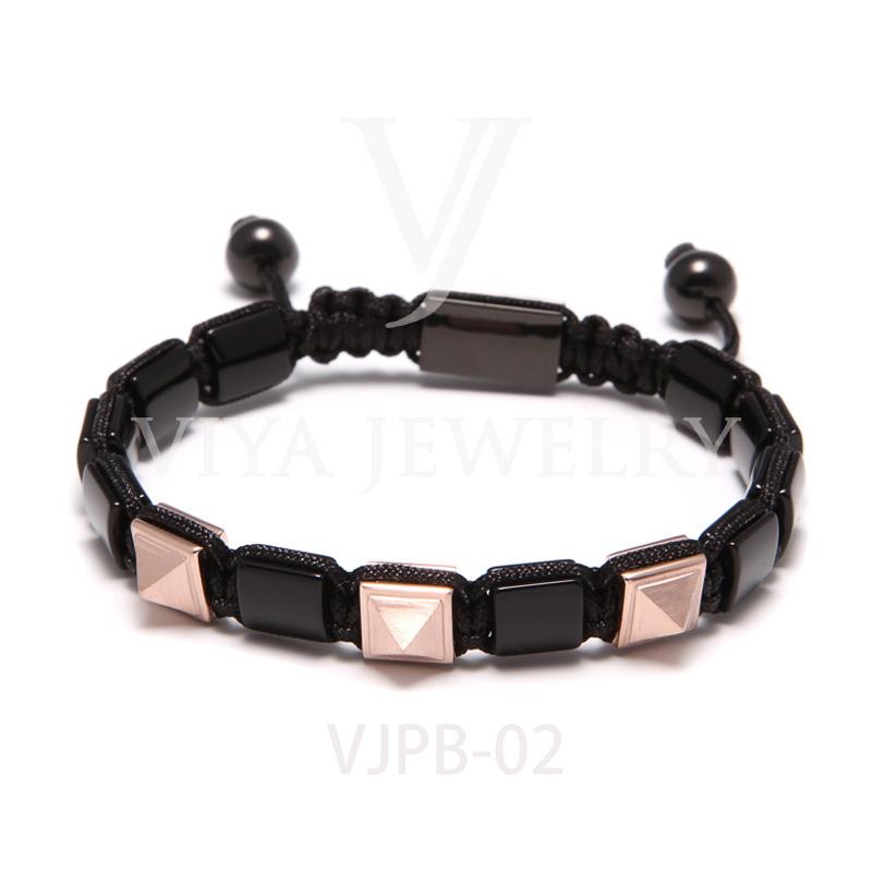 

Handmade Men Rose Gold Pyramid Bracelet With Black Onyx Beads Pyramid Jewelry With Box Charms Macrame Bracelet Mens Gift
