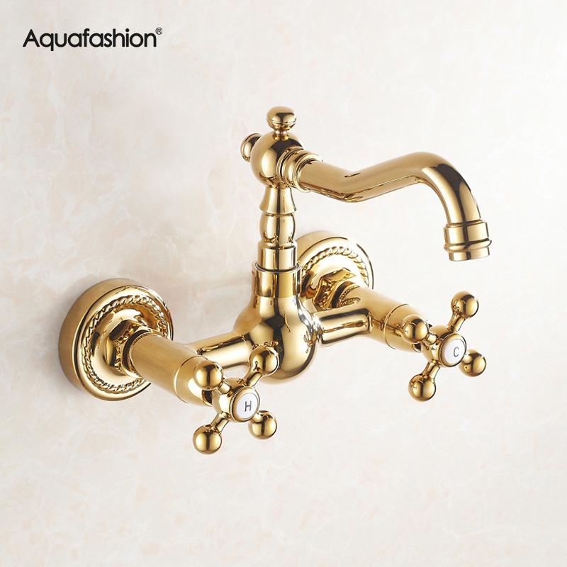 

Wall Basin Faucet 360 Swivel Spout Hot and Cold Brass Bathroom Basin Mixer Tap ASW-7015