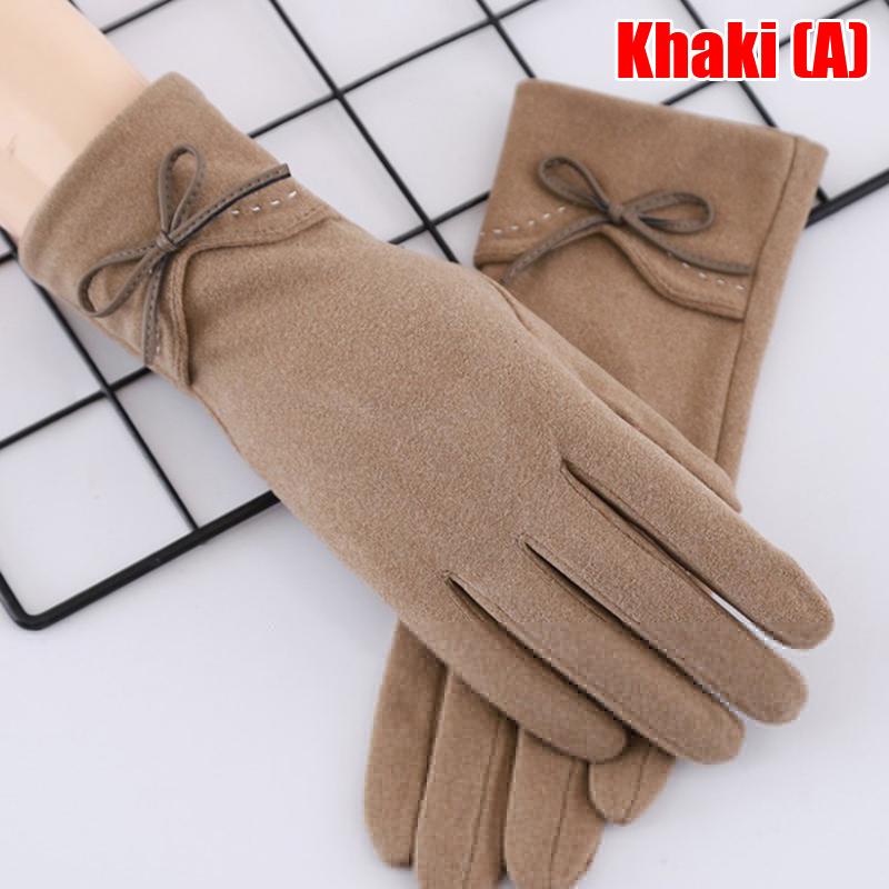 

Fashion Elegant Female Wool Touch Screen Gloves Winter Women Warm Cashmere Full Finger Leather Bow Dotted embroidery Gloves