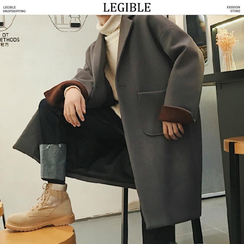 

LEGIBLE Winter Wool Jacket Mens Casual Turn Down Collar Wool Coats Men Casual Windbreaker Men, Jiaotang