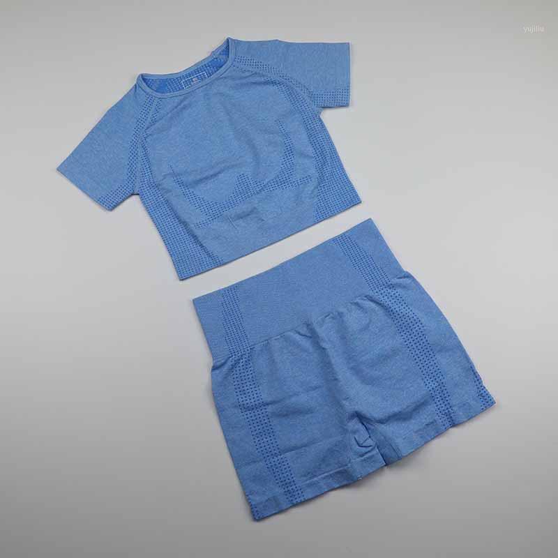 

Seamless 2 Piece Yoga Set Short Sleeve Workout Clothes for Women Fitness Clothing Gym Shorts+Cropped Sport Shirt Workout Set1, Black top