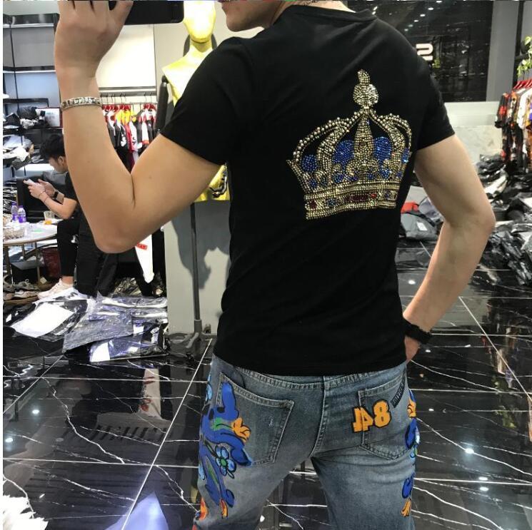 

2021 New Men T-shirt Cotton Short Sleeves Black Hot Drill Mens Tee Summer Brand Clothing Homme Diamond Stone 9rk0, As show