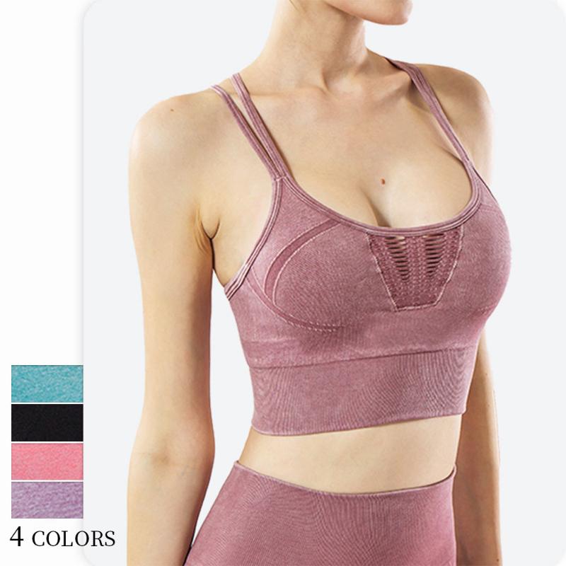 

4 Color Seamless Padded Sports Bras for Women Underwear Gym Mesh Top Push Up Thin Strap Sports Bra Yoga Running Fitness, Black