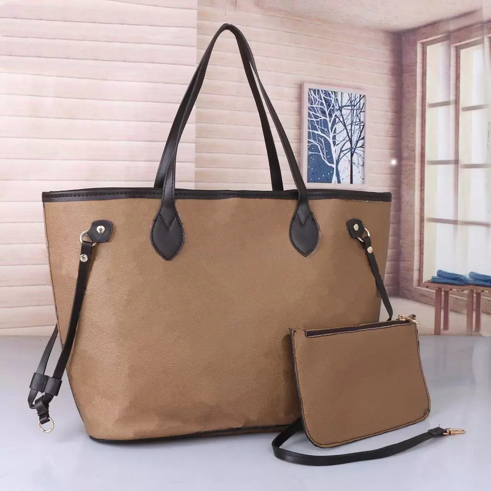 

YY luxury designer Handbag Never Tote full Bag Large Capacity Shopping Shoulder Bags PU Leather Classic Letter Grid Flower Women Handbags Purse 2pcs Set M40156, Extra shipping