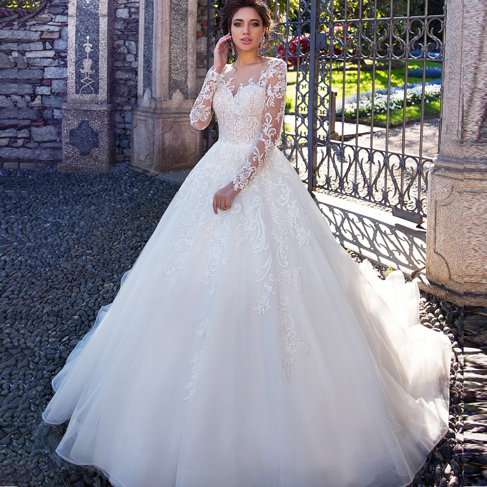

2021 New Long-sleeve Wedding Dress, Vintage Princess Dress KF83, White