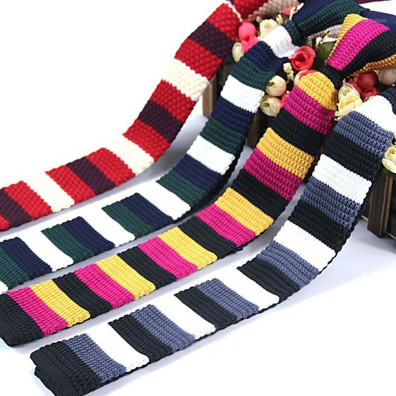 

2020 Bright Color Knitted Skinny Tie Slim 6 Cm Stripped Men Neck Ties Trio Tones Three Colors Combination Fashion Ties1
