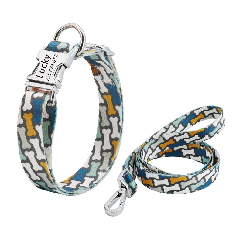 

Personalized Dog Collar Leash Nylon Pet Dog Tag Collar Custom Puppy Cat Nameplate ID Collars Adjustable For Large Dogs