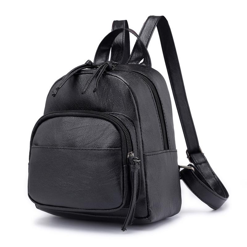 

2021 Women Backpacks Leather High Quality Female Fashion Backpack For Girls School Bag Travel Bagpack Ladies Sac A Dos Back Pack, Black 2