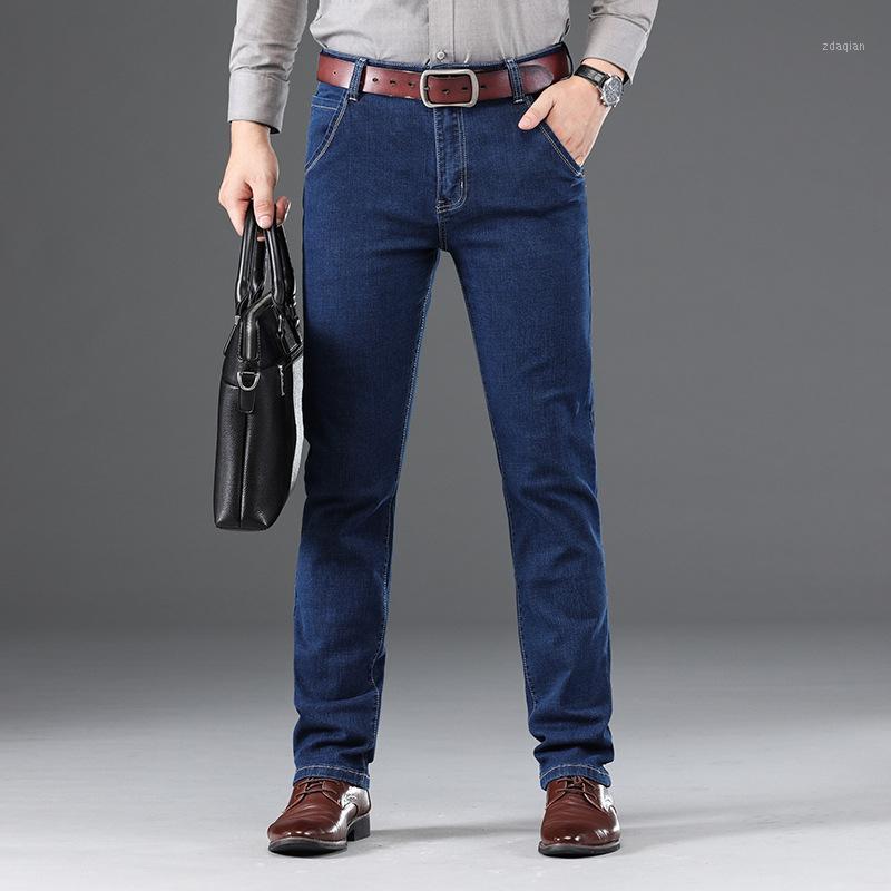 

2020 Business Casual Jeans Men Spring Autumn Stretch Straight Blue Black Jeans Denim Pant Male Plus Size 46 Long Trousers,18391