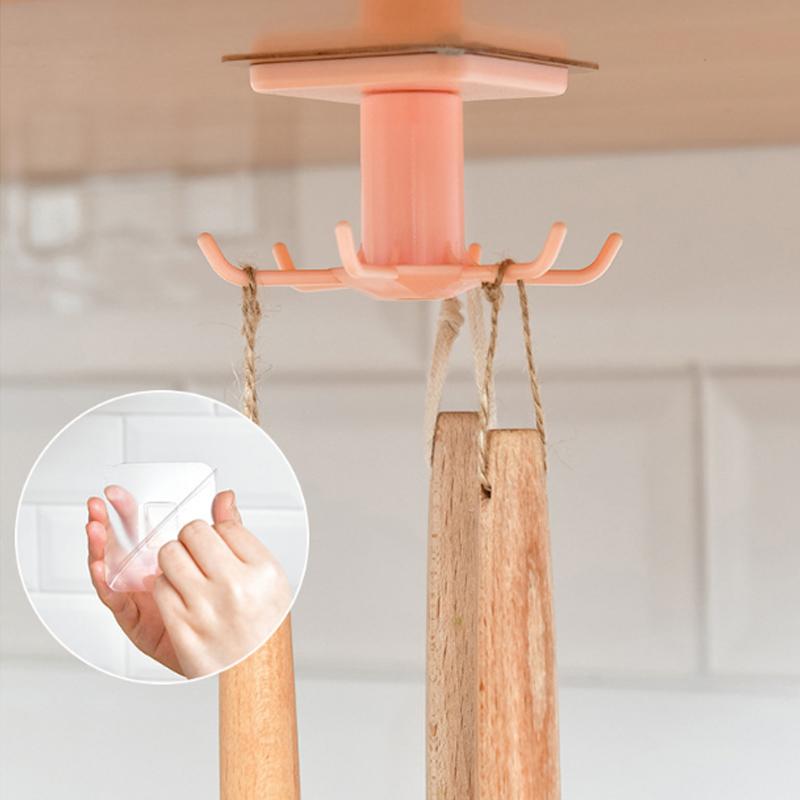 

360 Rotation Hook Kitchen Utensils Holders Hangers Retractable Storage Shelf