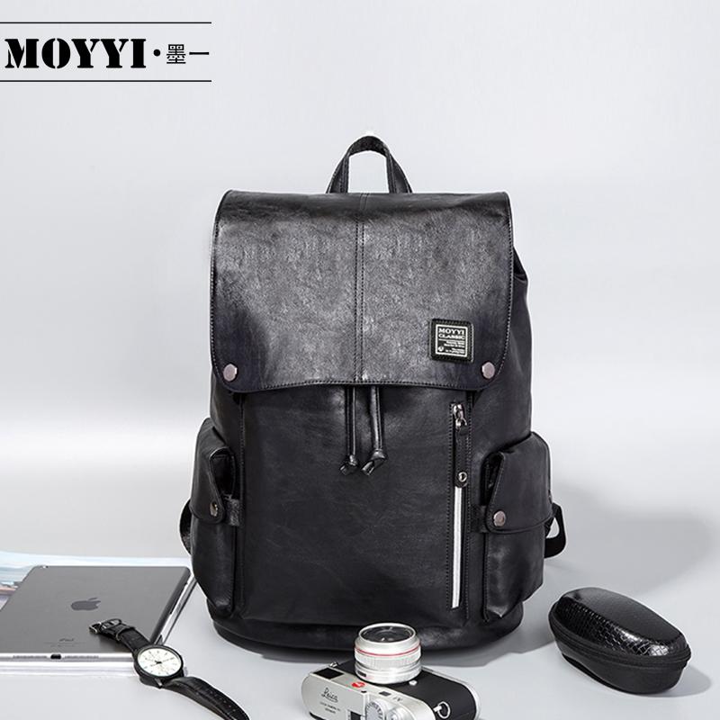 

MOYYI Preppy Style Leather School Backpack Bag For College Simple Design Men Casual Daypacks mochila male New, Black