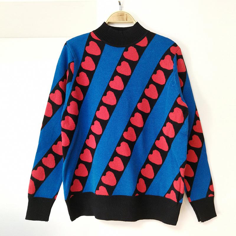 

Fashion Women Sweater Love Heart Pattern Long Sleeve Knitwear Autumn Winter Japanese Harajuku Female Casual Pullover Knit Tops, Black