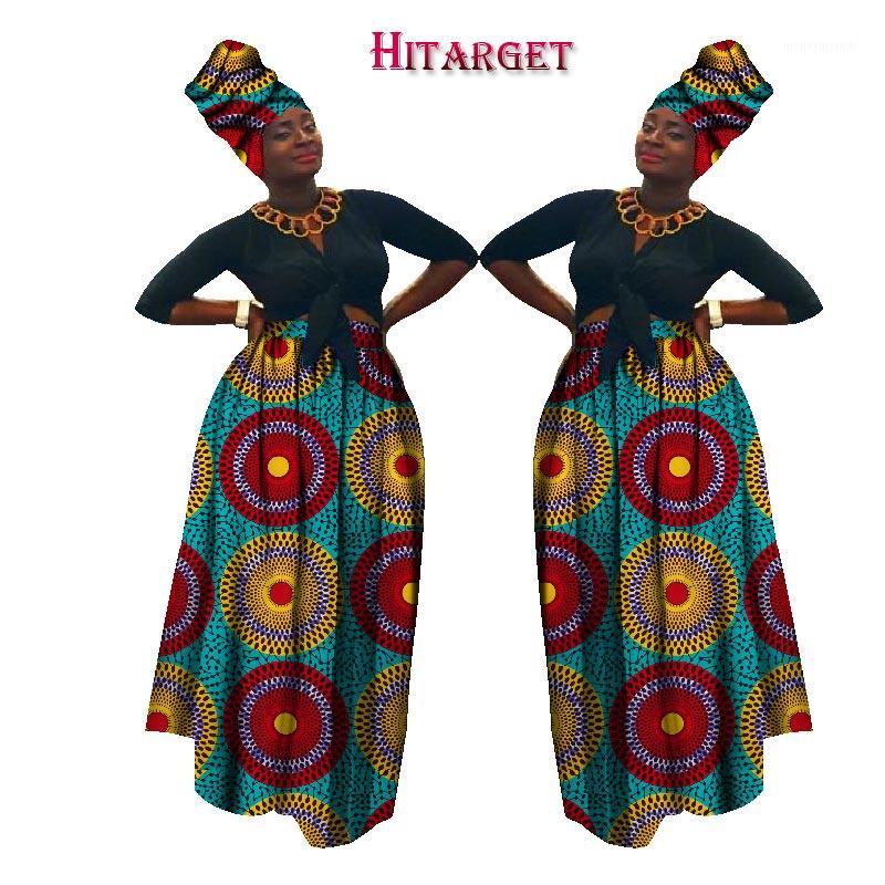 

2019 Autumn Dashiki African High Waist Ball Grown Skirt Bazin Riche African Skirt+ headscarf africaine pour les femme WY12701