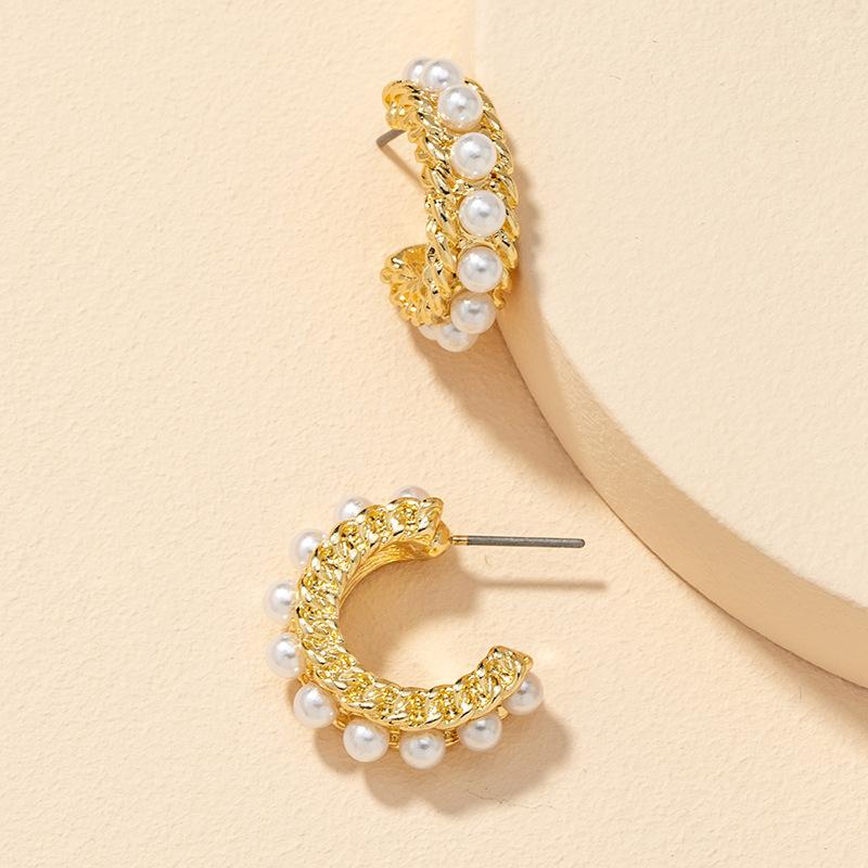 

Hoop & Huggie UJBOX Fashion Small Zinc Alloy Imitation Pearl Earrings For Women Exquisite Wedding Gift Jewelry Accessories