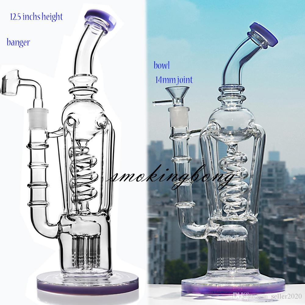 

12.5 inchs Freezable Bong Recycler Dab Rigs Big Glass Water Pipes Tobacco Pipe With 14mm banger