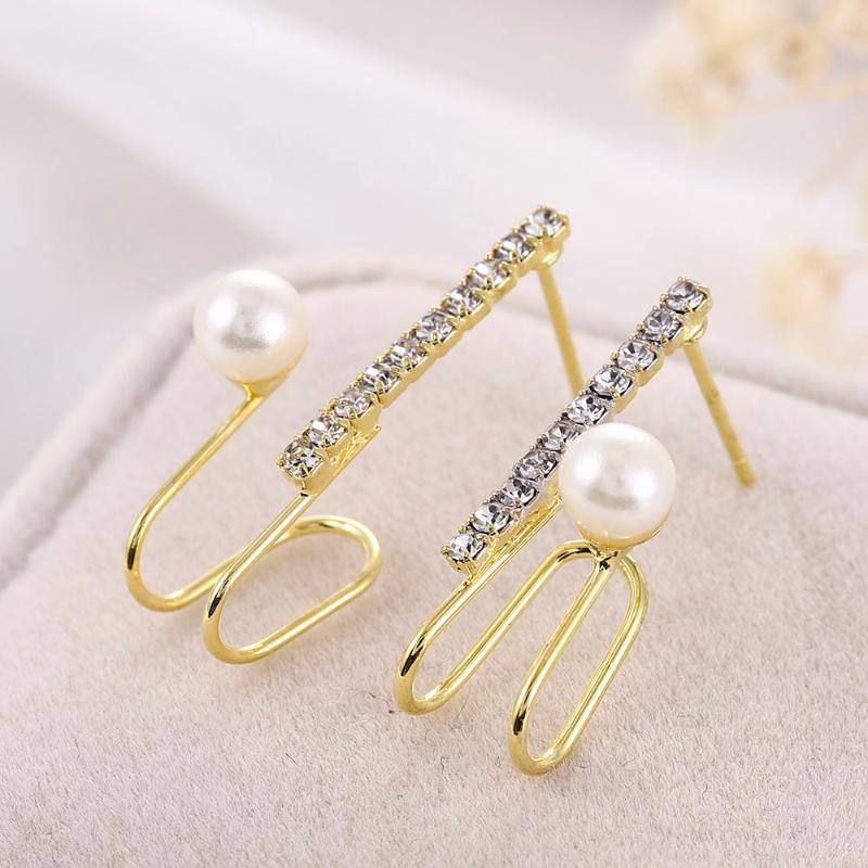 

YanKun Pearl Earrings H Shape Chic Style Wild Girl Jewelry Simple Small One Horizontal Pearl Stud Earrings New Lovly