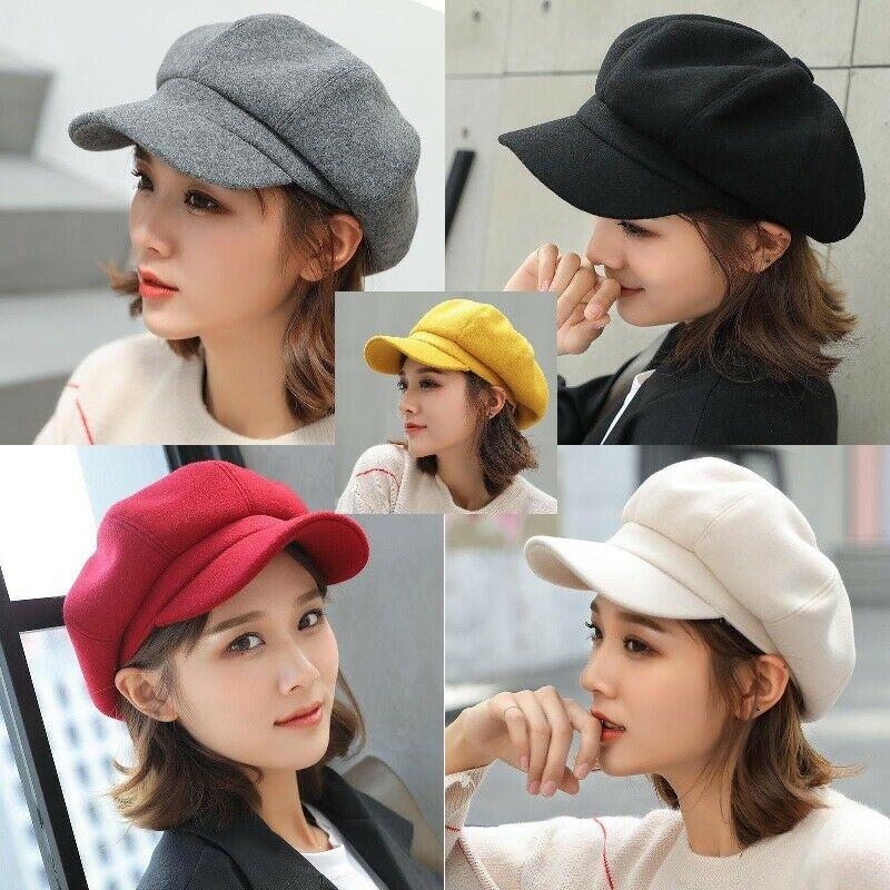 

Berets Artistic Solid Color Beret Women Autumn And Winter Casual All-match Japanese British Retro Woolen Octagonal Hat, Pink