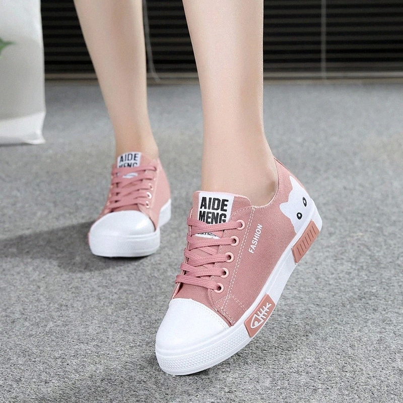 

2020 Woman Vulcanized Women Cartoon Cat Women's Platform Sneakers Board Shoes Round Toe Plus Flats Canvas Female Drop Shipping #g70K