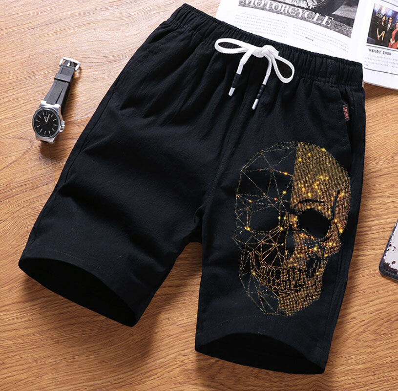 

NEW Fitness Shorts Man Summer Rhinestones Male Breathable Hot drill Jogger Beach Brand Short Pants, As picture shown
