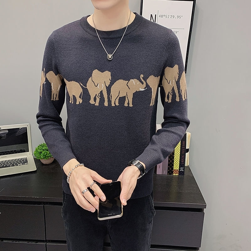 

2021 Sweater Male Autumn New Personality Beautiful Mesh Based Fashion Around the Neck Gray Warm Clothes GGAO SRQO, Black