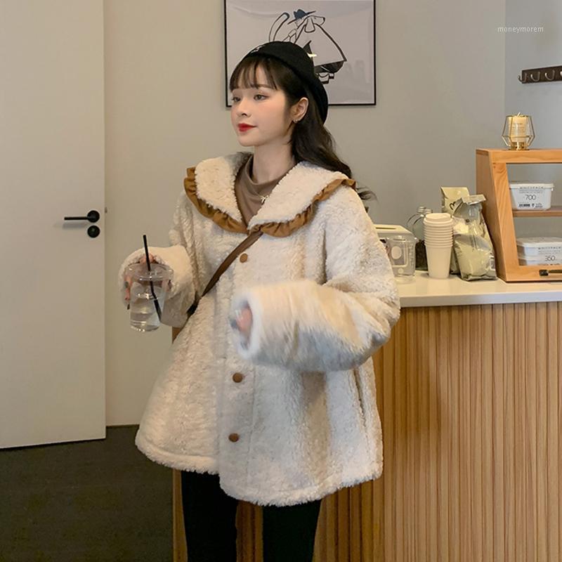 

Autumn Winter New Retro French Style Design with a Peter Cute Anti-Aging Imitation Lamb Wool Long-Sleeved Coat Women's Clothing1, Apricot