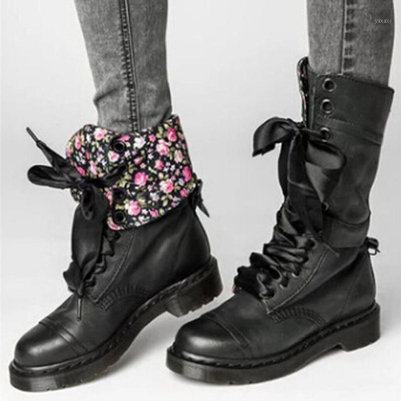 

Boots Floral Motocycle Booties Women Female PU Leather Ankle Square Heel Autumn High-top Vintage Shoes1, Gray