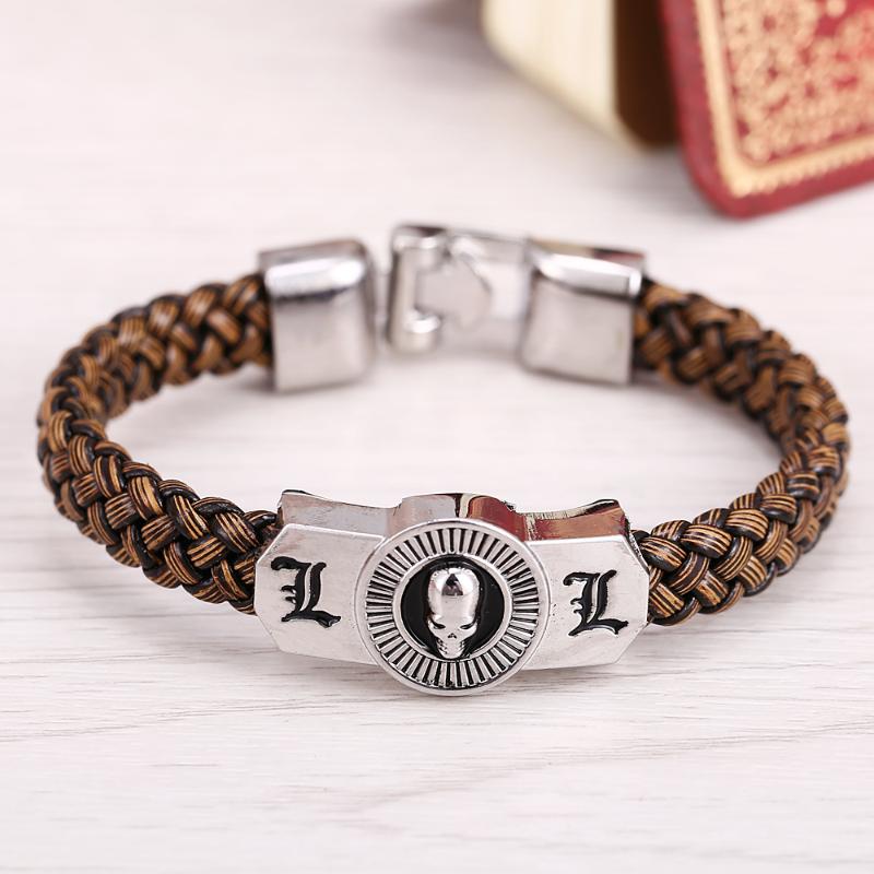 

J Store Death Note Souvenir skull Bracelets for men brown Leather Bracelet Friendship Bangles 2021 Fashion Jewelry
