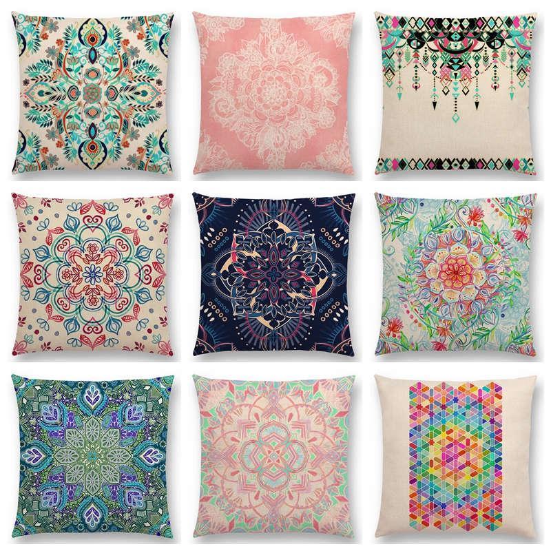 

Hot Sale Boho Art Colorful Flower Gorgeous Floral Doodle Botanical Geometry Mandala Decorative Pattern Cushion Sofa Throw Pillow1, A007004