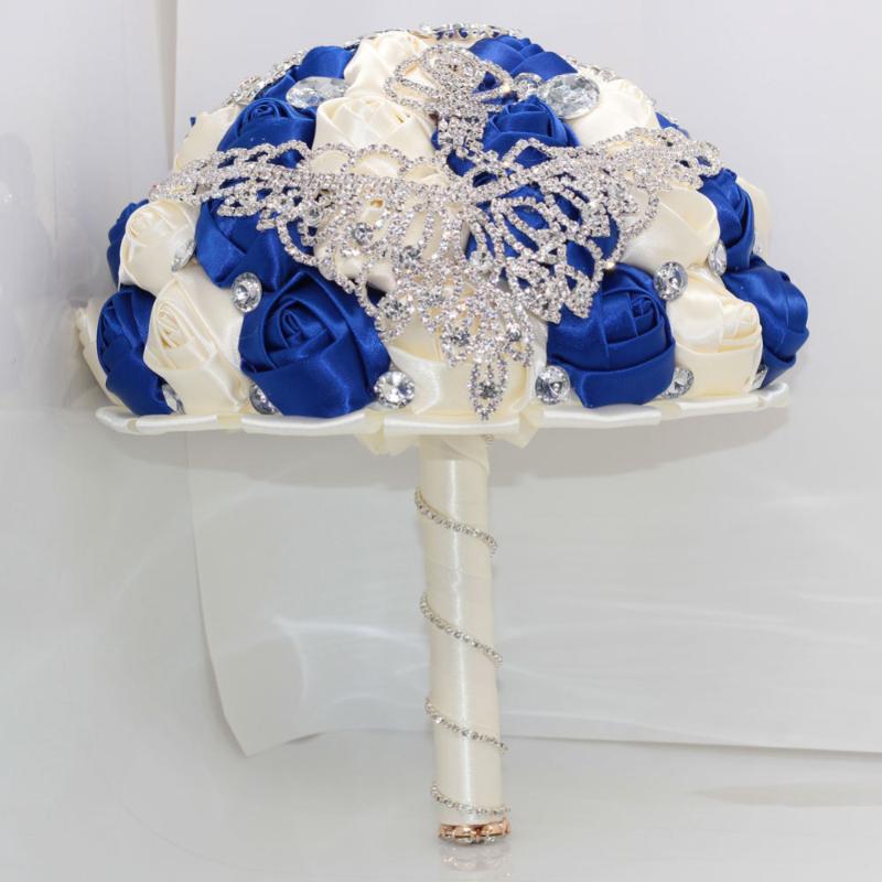 

Luxury Diameter 15/18/21/24CM Wedding Bouquet Bridal Bridesmaid Bouquets Royalblue Ivory Rose Brooches Bride Holding Flower, Diameter 15cm