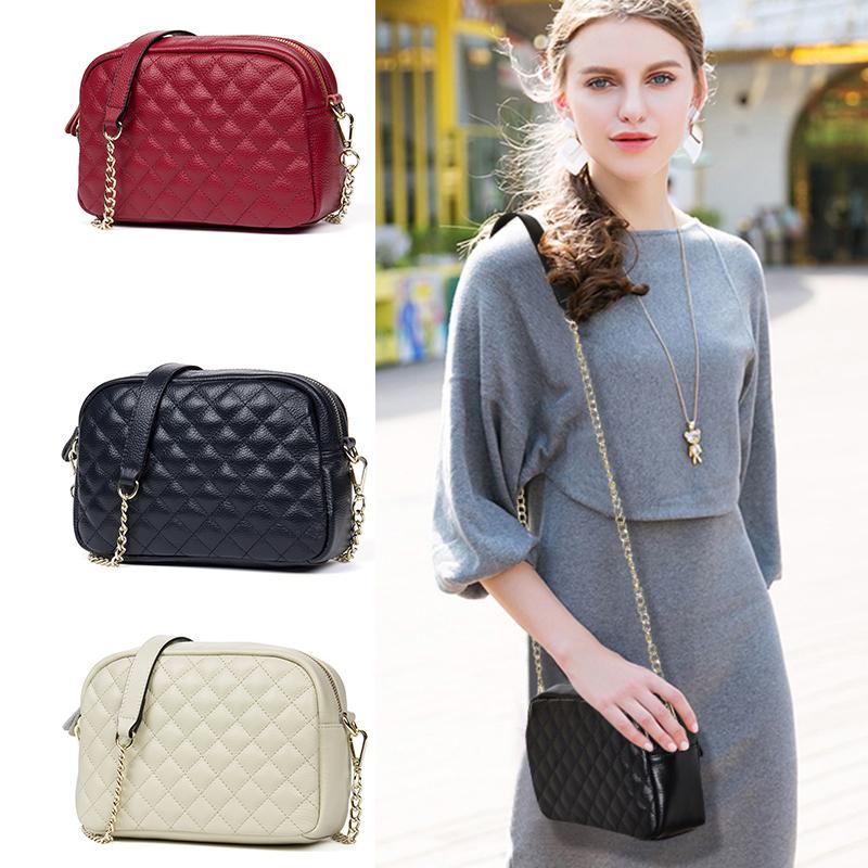 

Women 100% Genuine Leather Bag Everyday Shoulder Bag Diamond Check Small Messenger Lady Leather Everyday, Beige