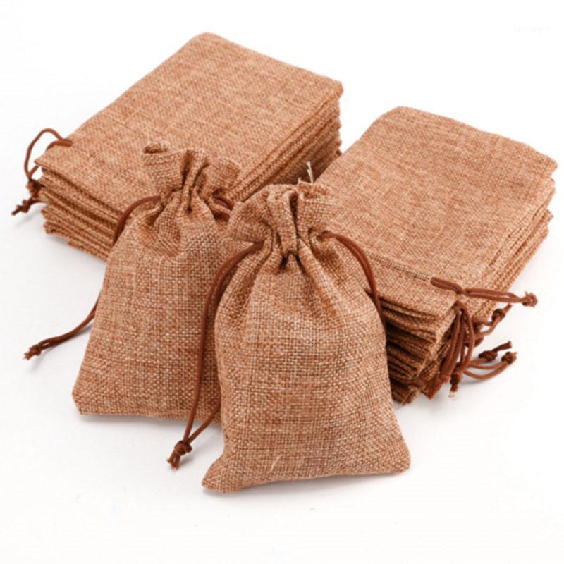 

50/10pcs Light Coffee Wedding Favor Hessian Burlap Jute Gift Bags Drawstring Pouch Favour bags ideal for the vintage wedding1