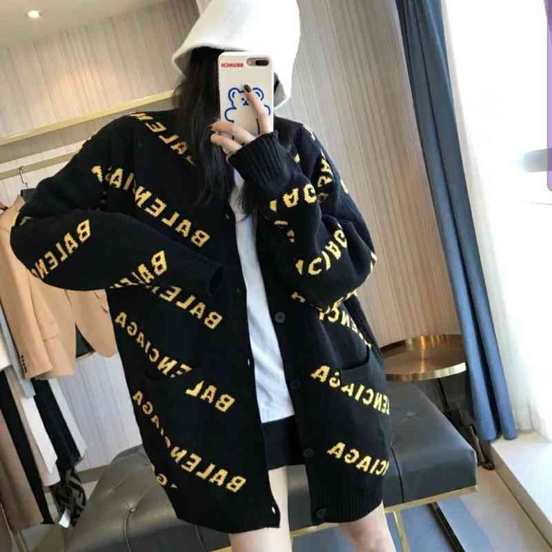 

designer hoodies balencaigass men' sweaters Paris home' versatile new fashion letter jacquard knitting cardigan sweater coat female shows thin and loose shirts, Black (yellow letters)