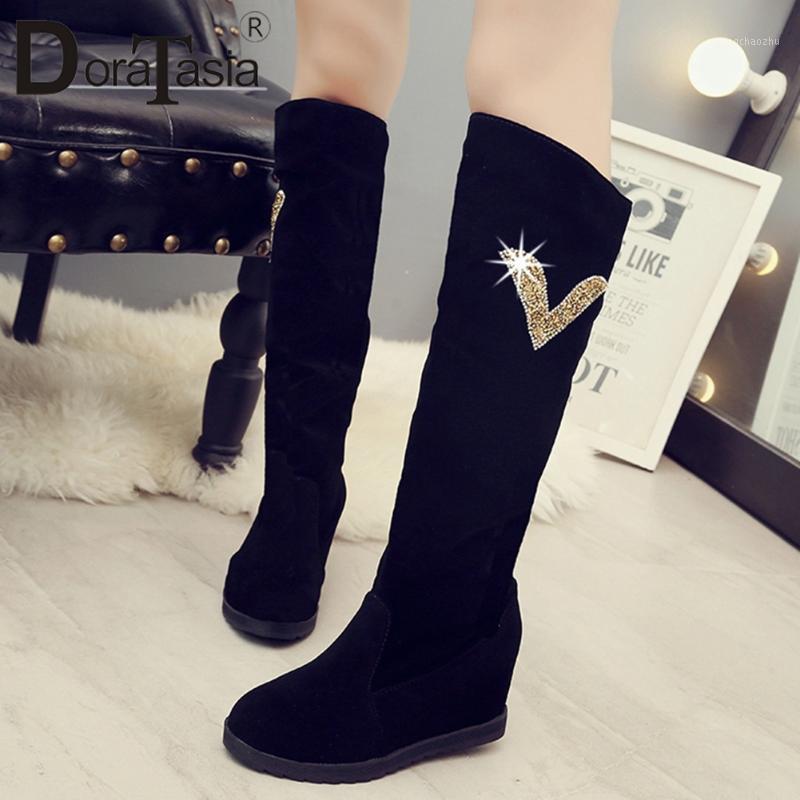

DORATASIA New Ladies Height Increasing Knee High Boots Fashion High Heels Boots Women Casual Party Platform Shoes Woman1, Black style 1