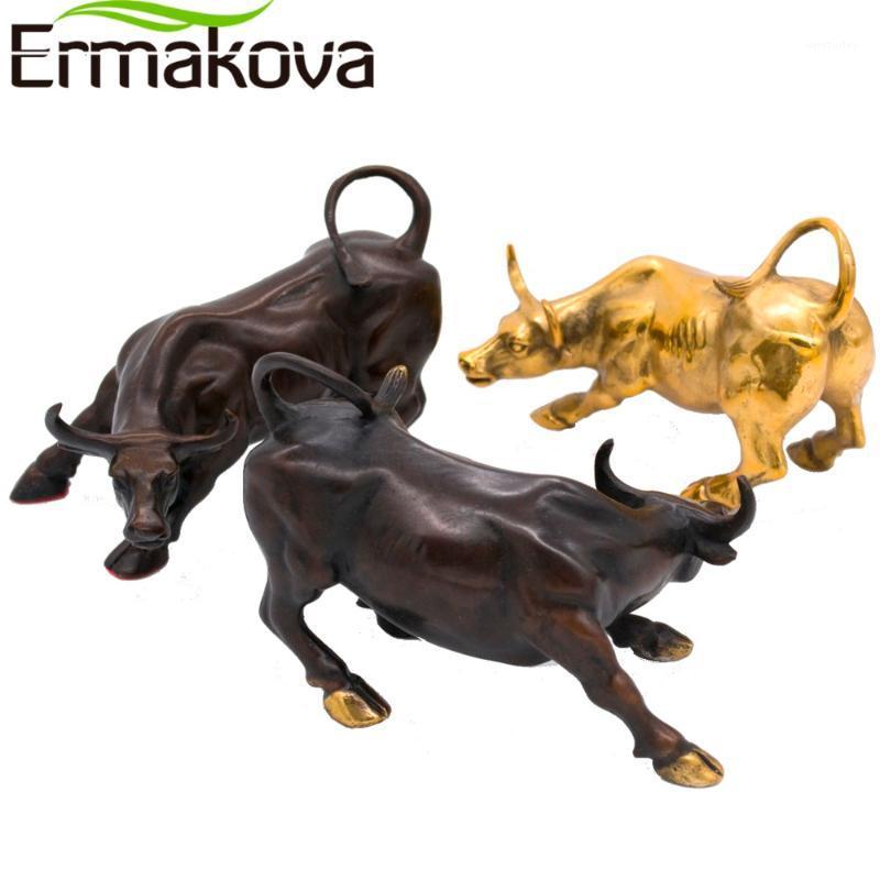 

ERMAKOVA 11.5CM(4.5") Brass Wall Street Bull Ox Figurine Charging Stock Market Bull Statue Feng Shui Sculpture Home Office Decor1