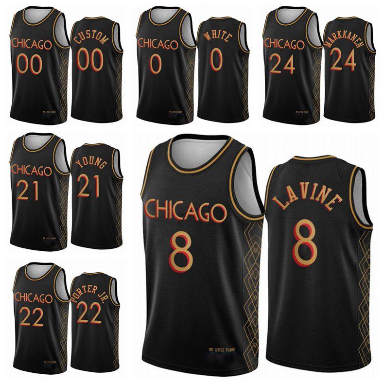 

Chicago Men Kids Lauri Markkanen Zach LaVine Coby White 2020/21 Swingman City Youth Basketball Jersey Black Edition, As photo 4