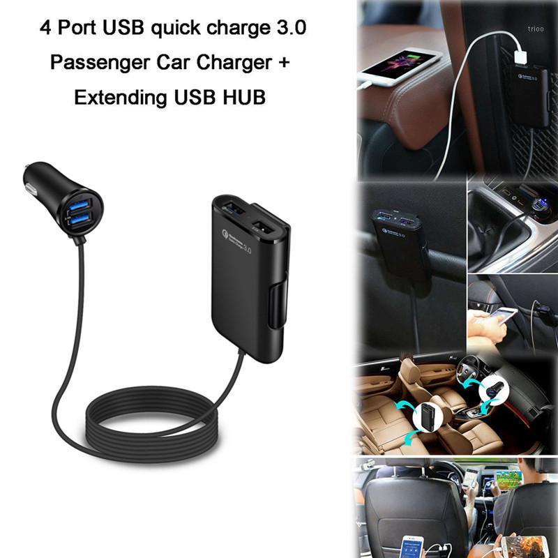 

New Universal QC 3.0 4-Port USB Car Charger Quick Charge Adapter For Front Back Seat 8A 1.8m Extension Cable Phone1