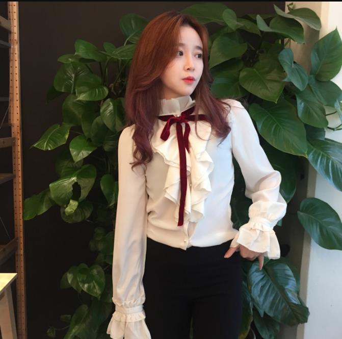 

Women's New Style, White Lace, Shirt, Long-sleeve Top with Frilly Eyes. Oxiv, Beige